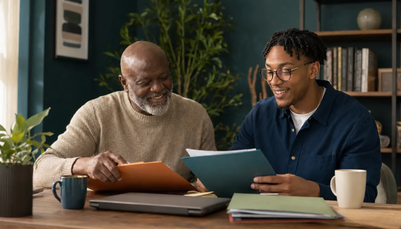 Two generations working together to understand financial documents